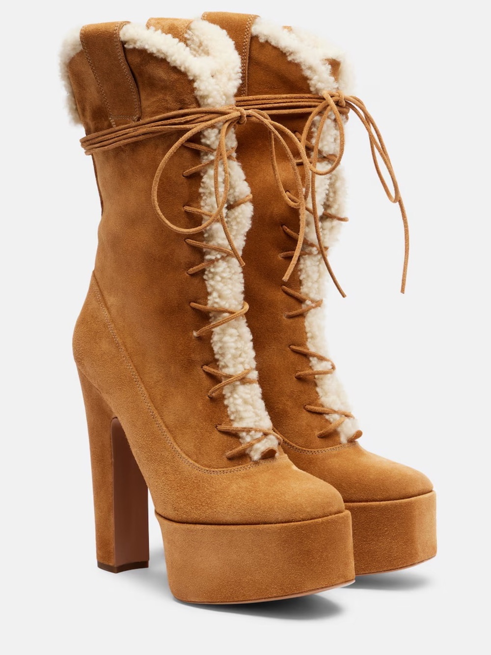 NIB PARIS TEXAS Malena 145 suede platform lace up boots Camel Beige EU 38